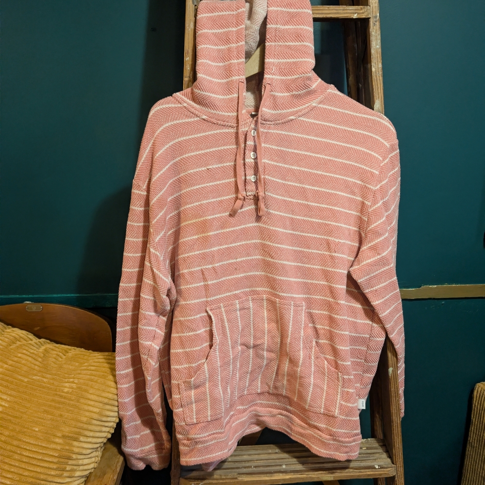 Onia Pink and White Textured Hoodie